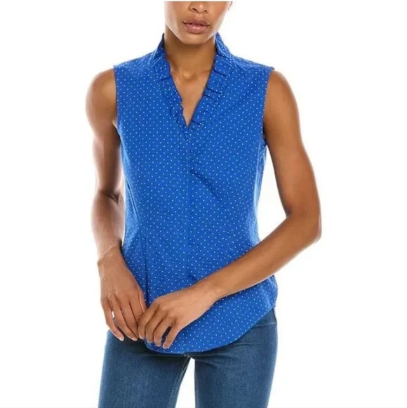 Brooks Bros Brothers Blue Polka Dot Ruffle Sleeveless Shirt Top New NWT Size 0 - Picture 1 of 12